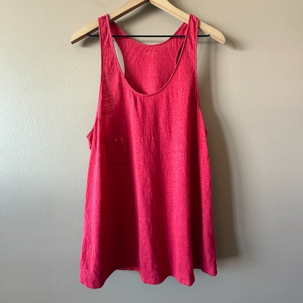 Women's L Eileen Fisher Organic Linen Jersey Long Fuchsia Racer Back Tank - Picture 2 of 7
